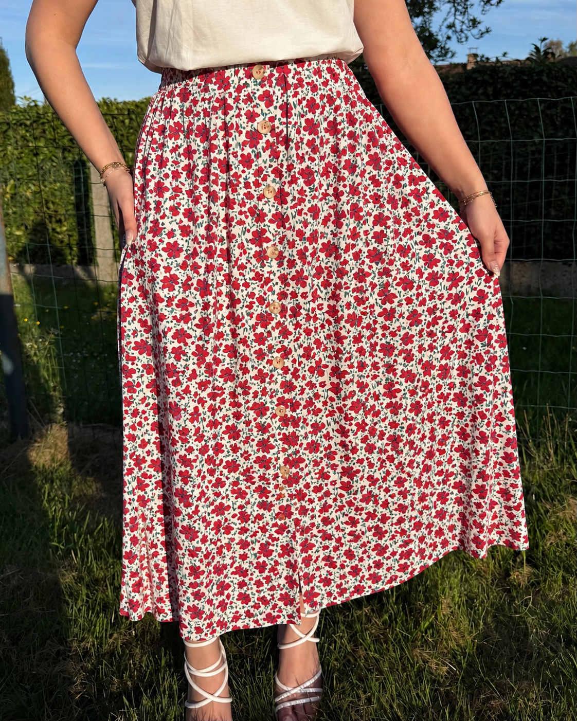 Jupe fleurs rouge