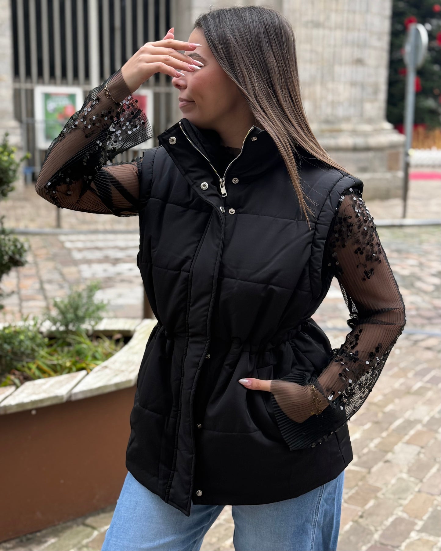 Manteau noir manches amovibles