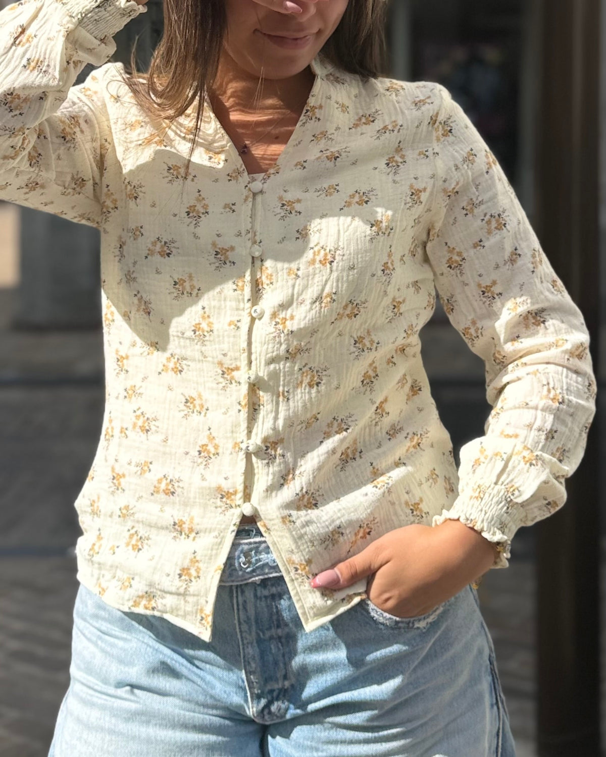 Chemise gaze de coton jaune beige