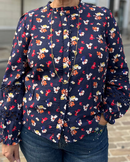 Chemise marine fleurie