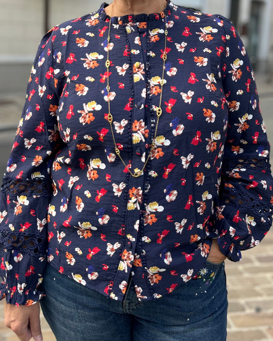 Chemise marine fleurie