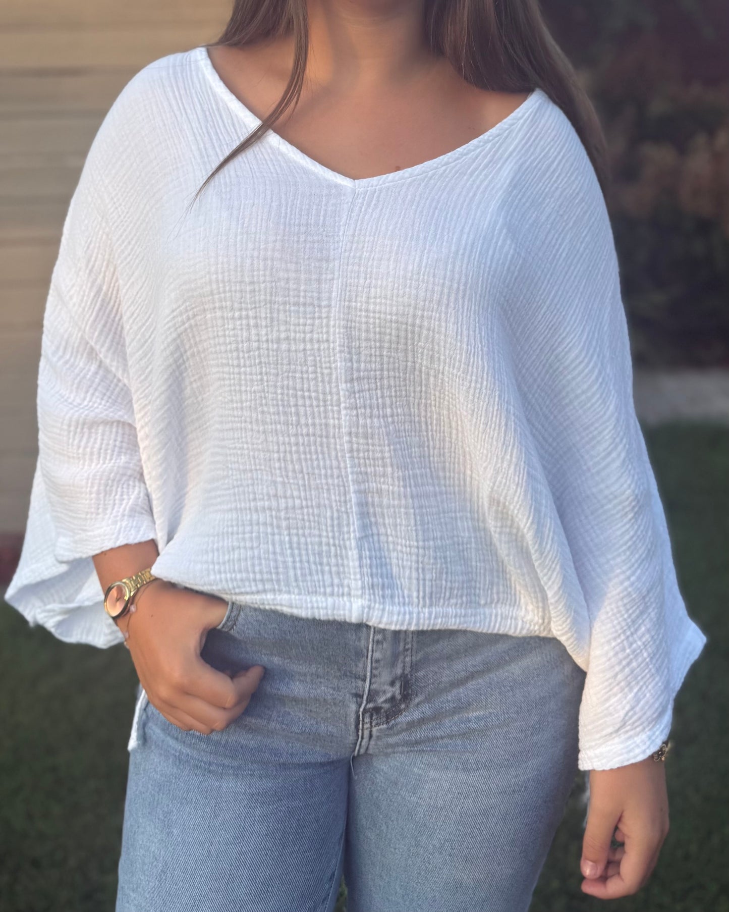 Haut chauve souris gaze de coton blanc