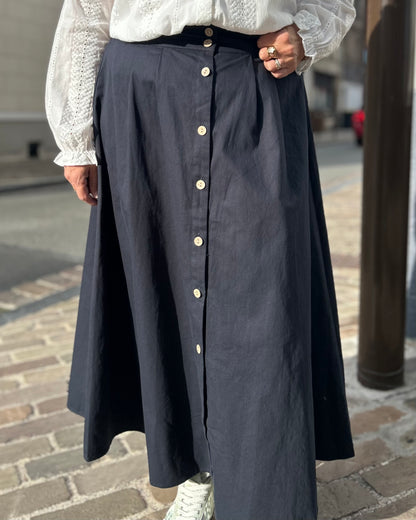 Jupe coton marine avec boutons