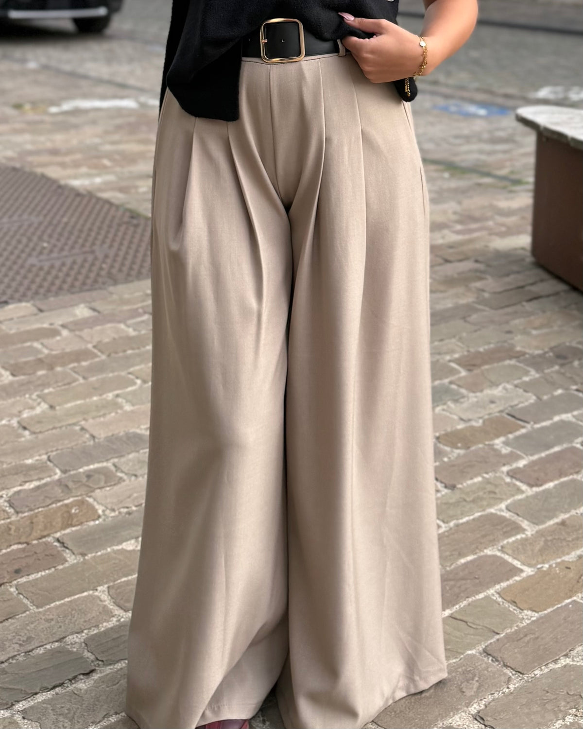 Pantalon large habillé taupe