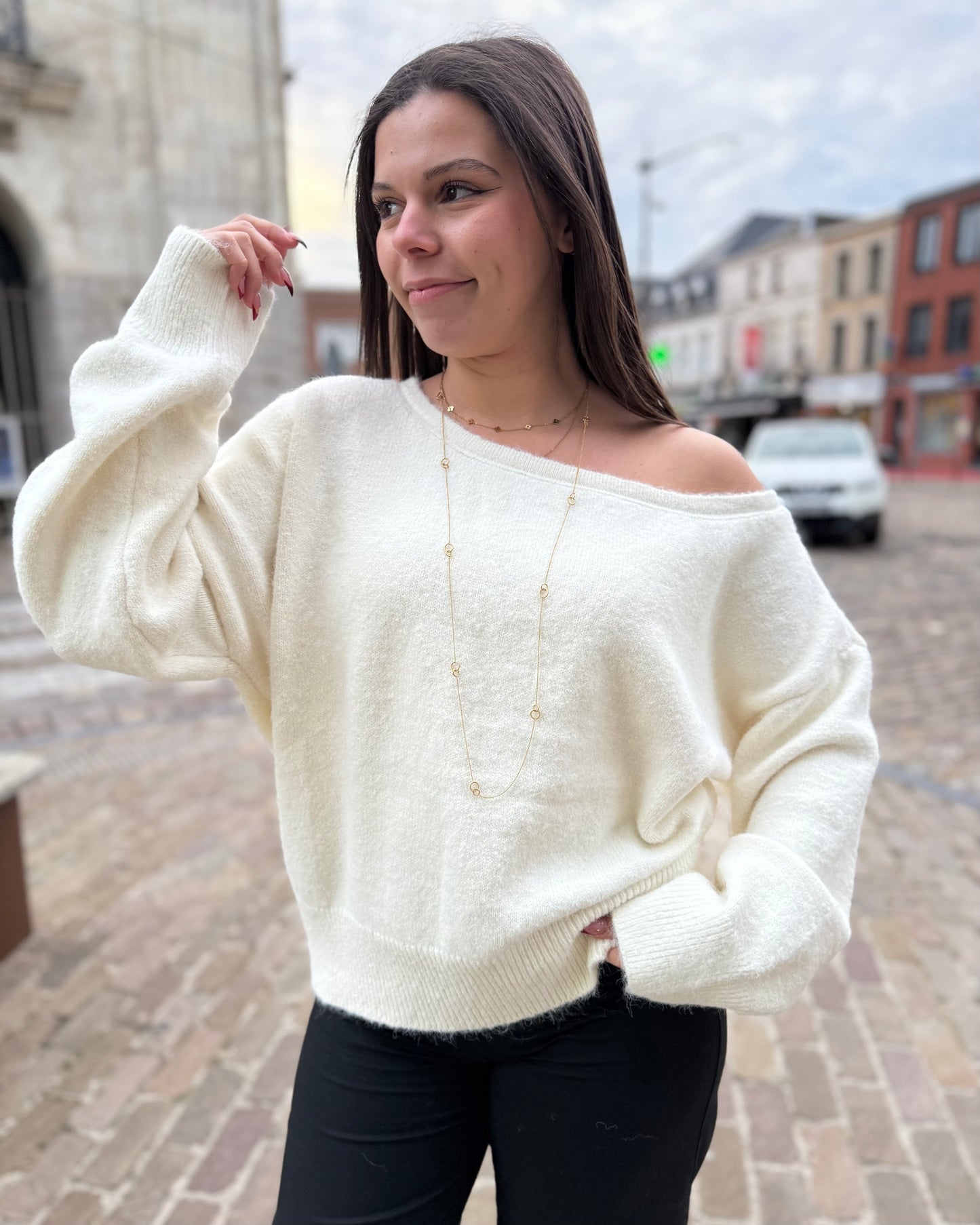 Pull asymétrique beige