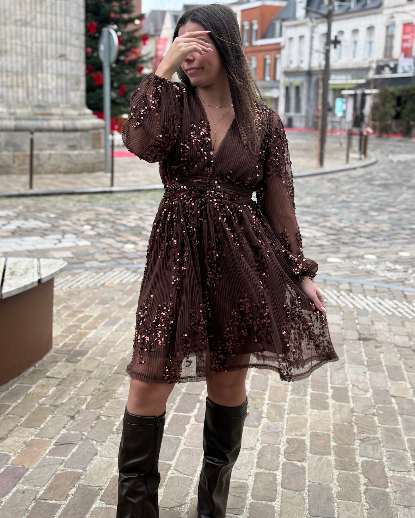 Robe sequin Mélissa marron