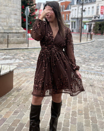 Robe sequin Mélissa marron