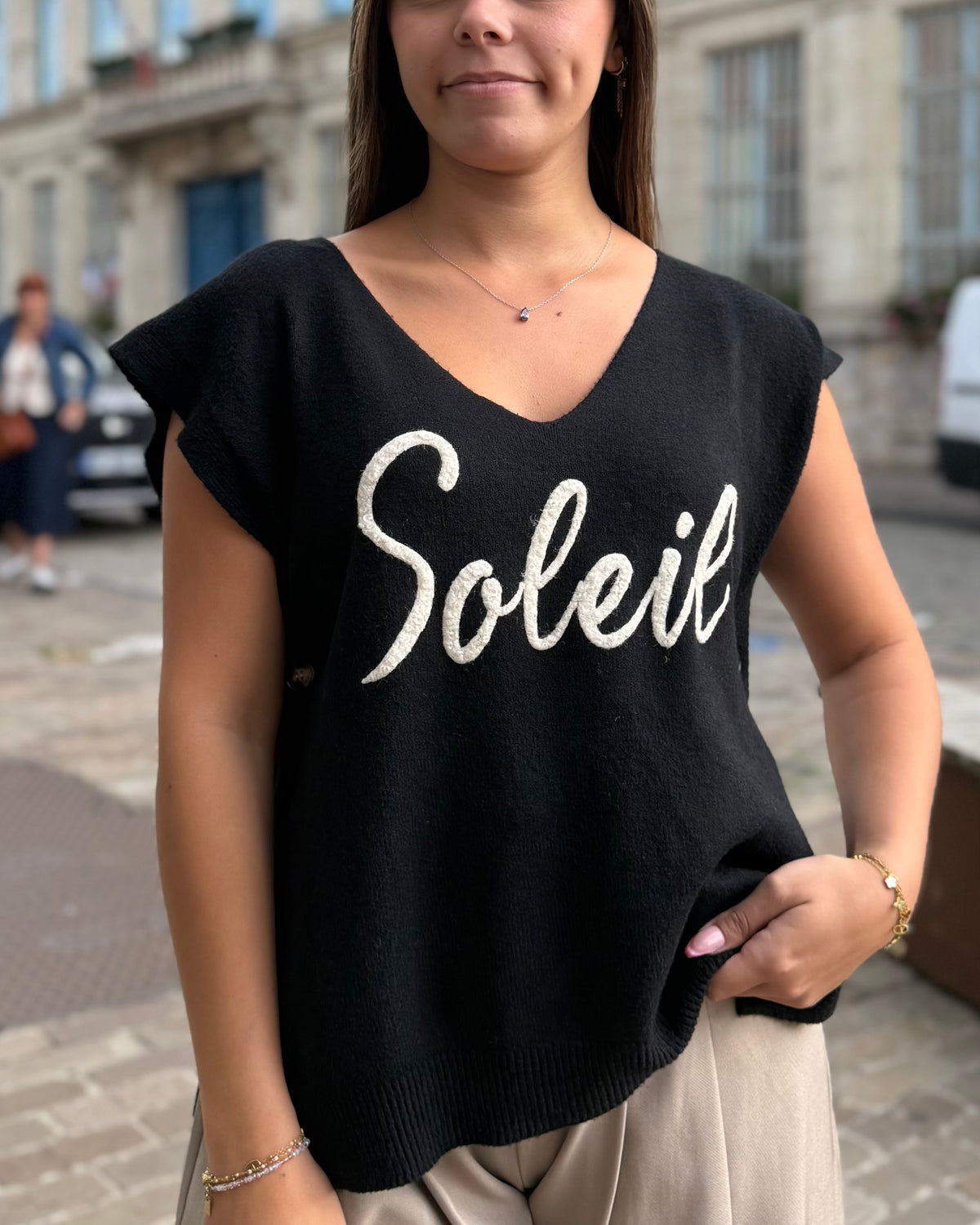Pull sans manches Smile noir