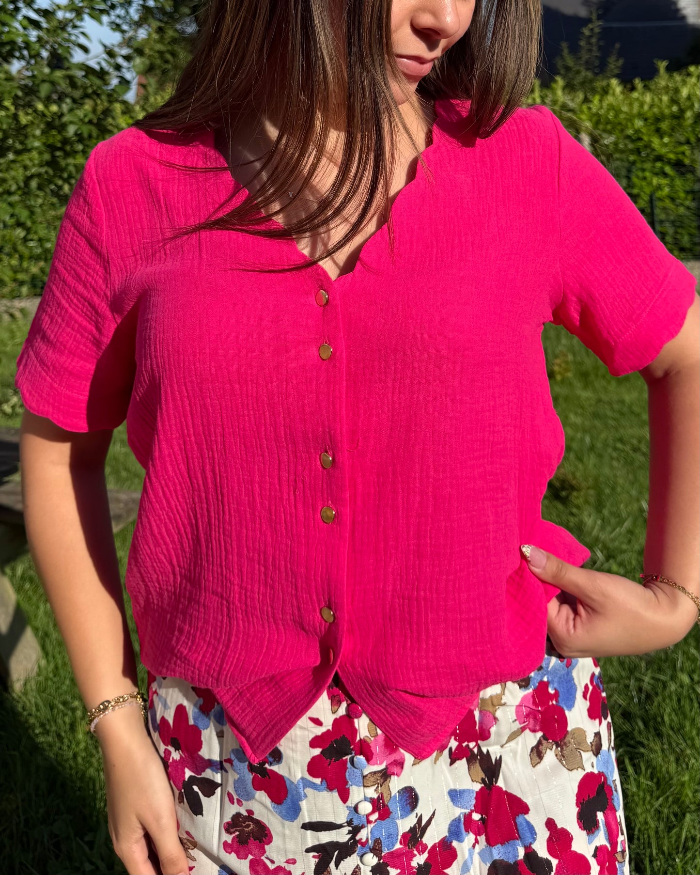 Chemise gaze de coton fushia