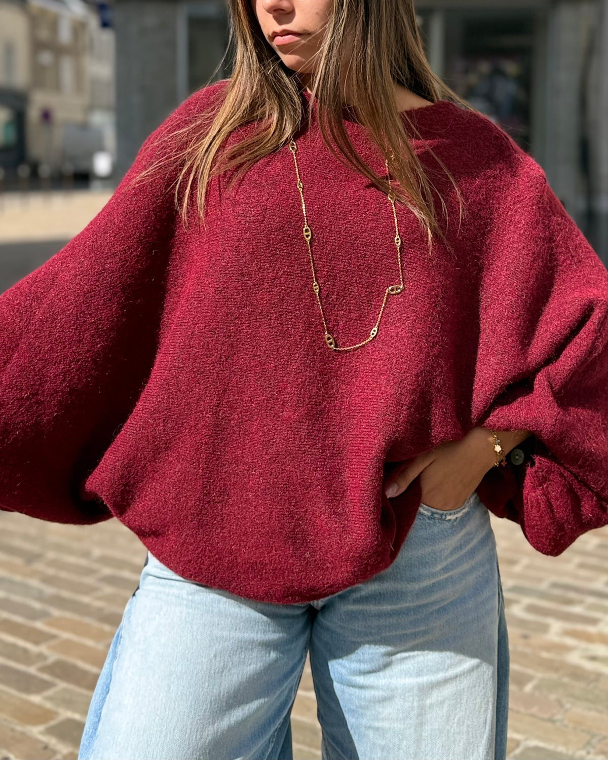 Pull oversize chauve souris bordeaux 36 à 50