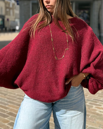 Pull oversize chauve souris bordeaux 36 à 50