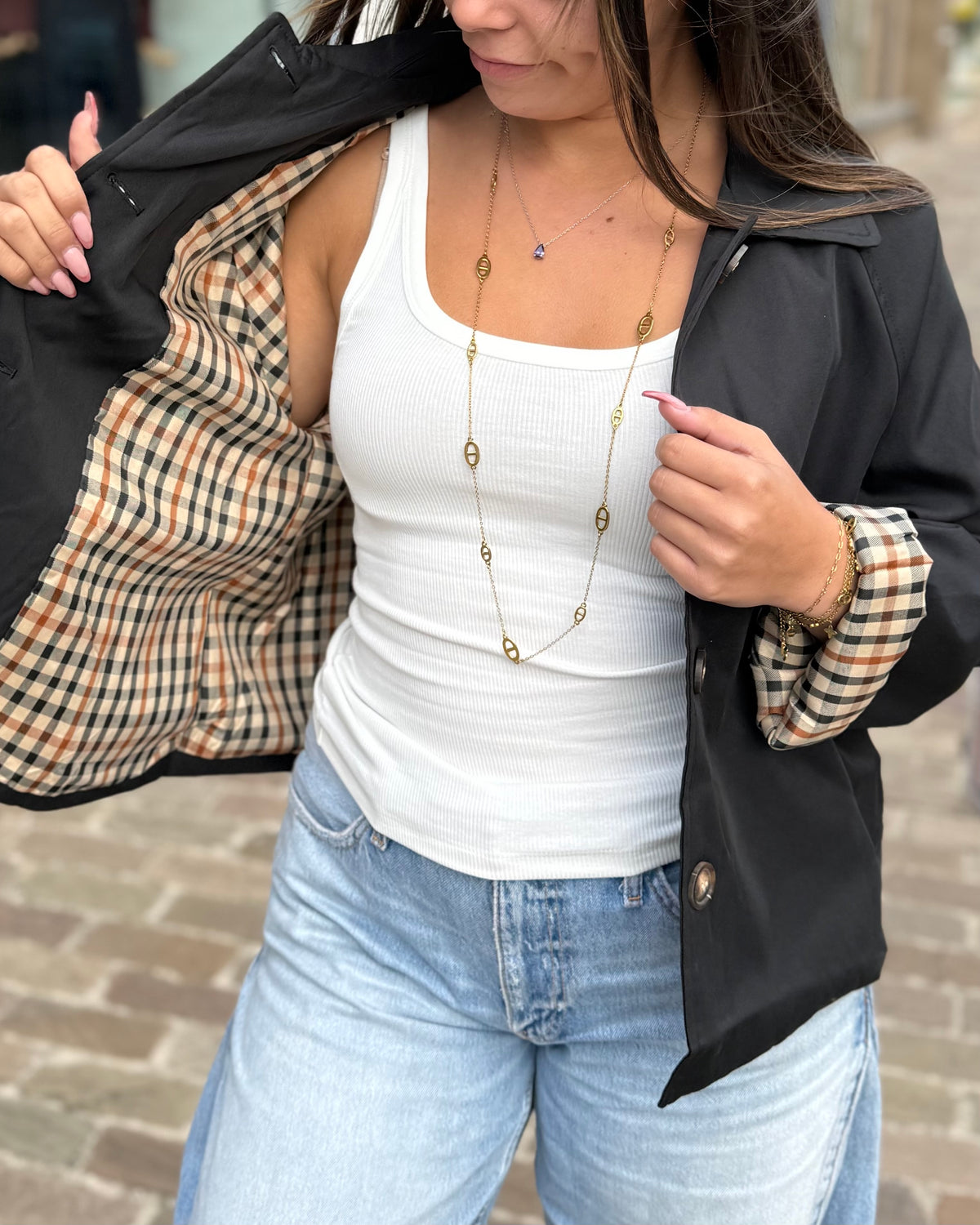 Trench court noir vichy