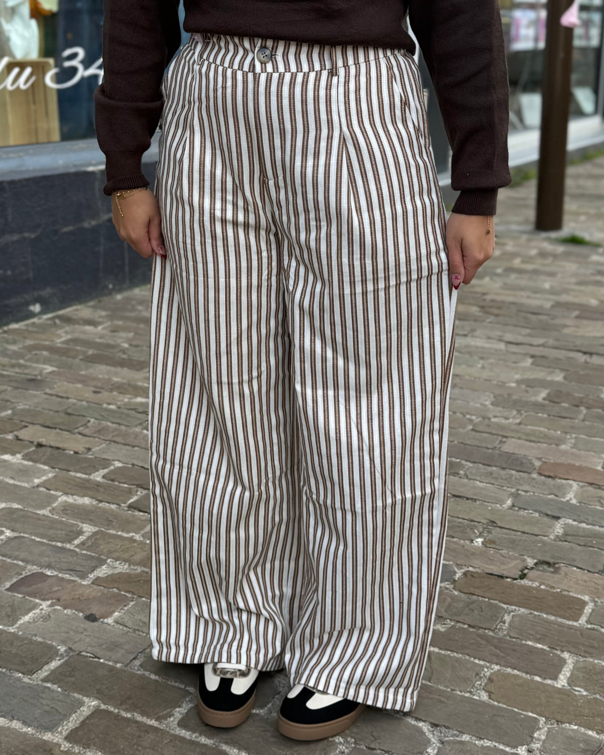 Pantalon rayures camel