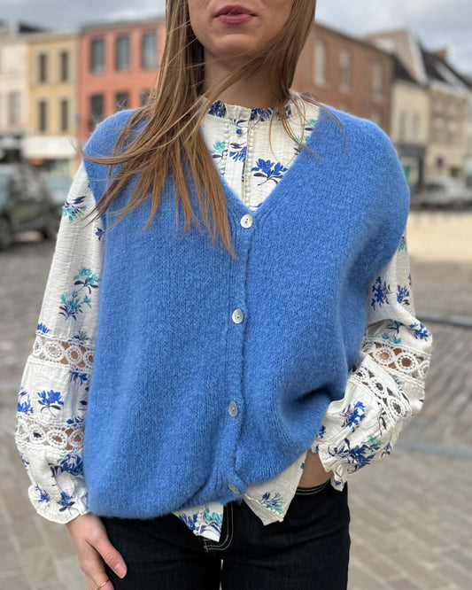 Gilet bleu royal sans manches en alpaga femme