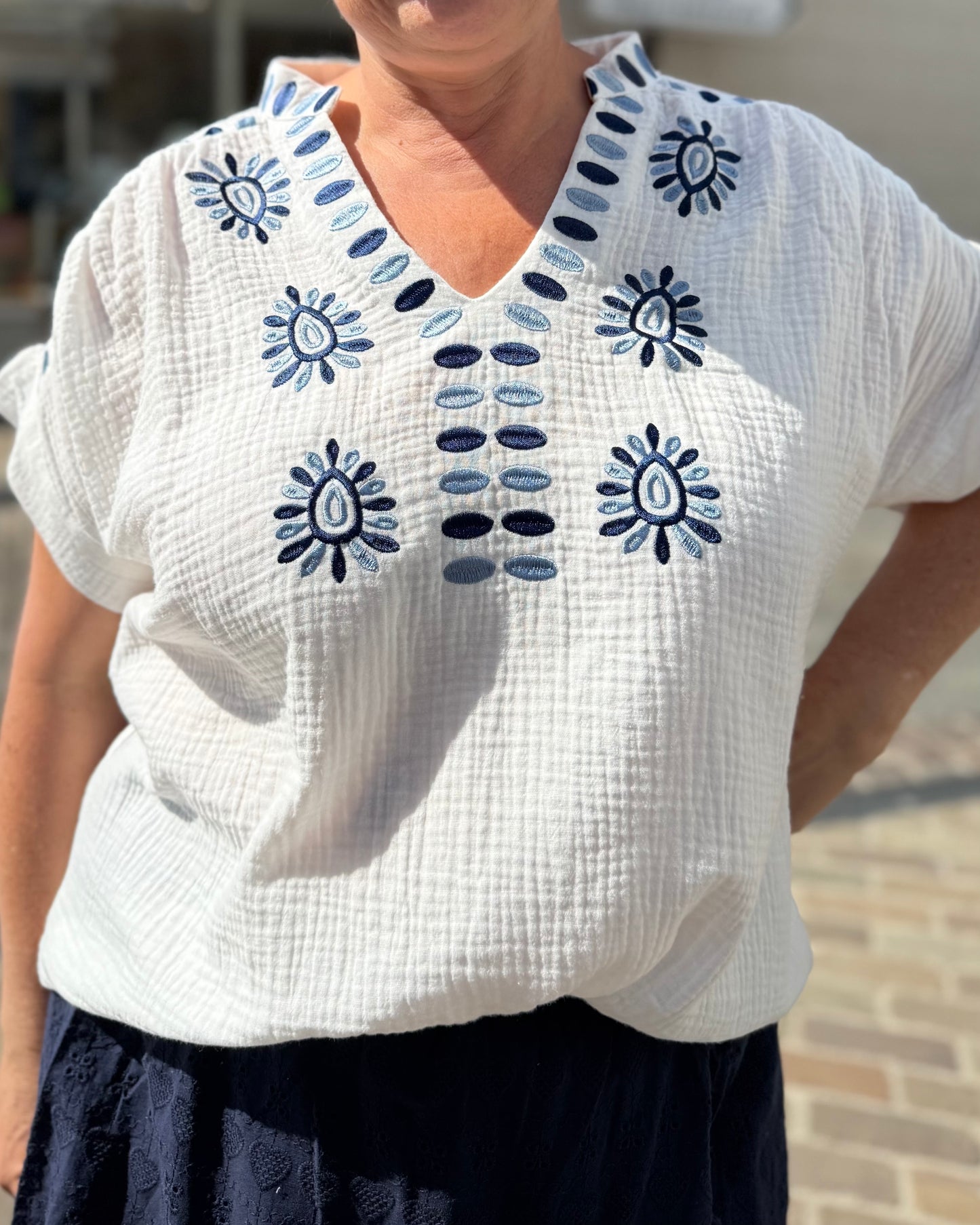 Haut gaze de coton marine