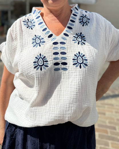 Haut gaze de coton marine
