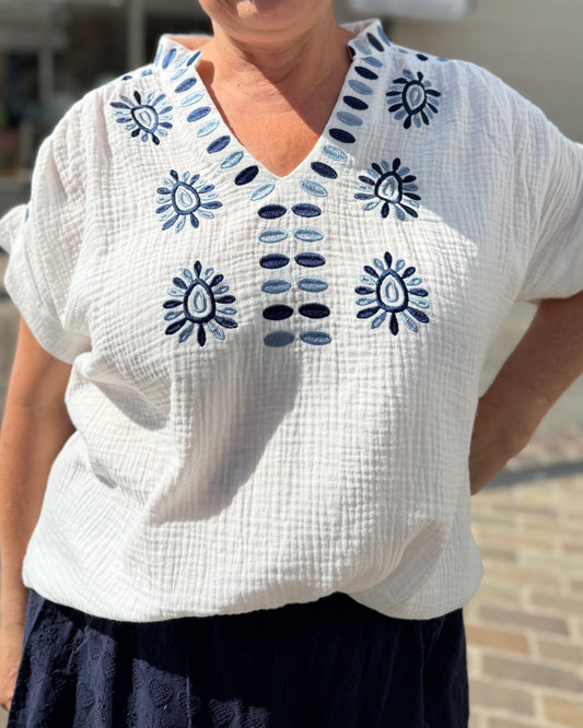 Haut gaze de coton marine
