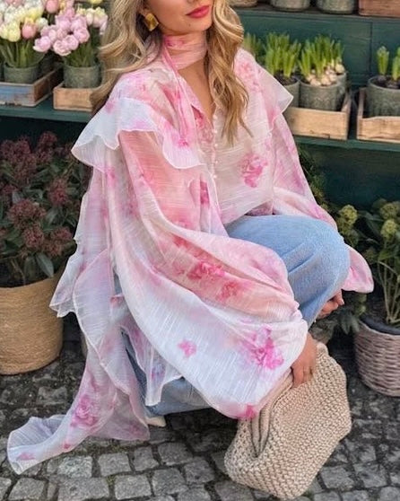 Chemise rose à volant