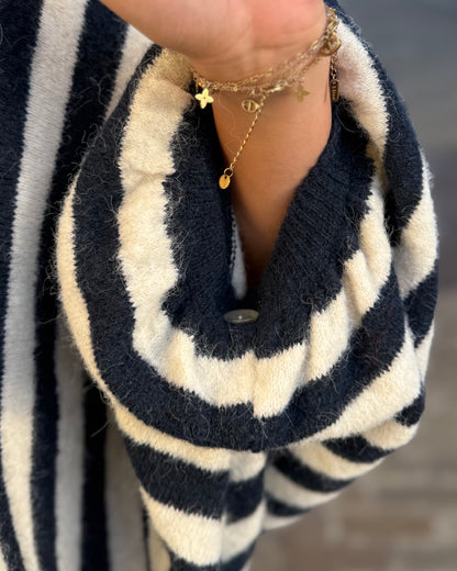 Pull oversize chauve souris rayures bleu 36 à 50