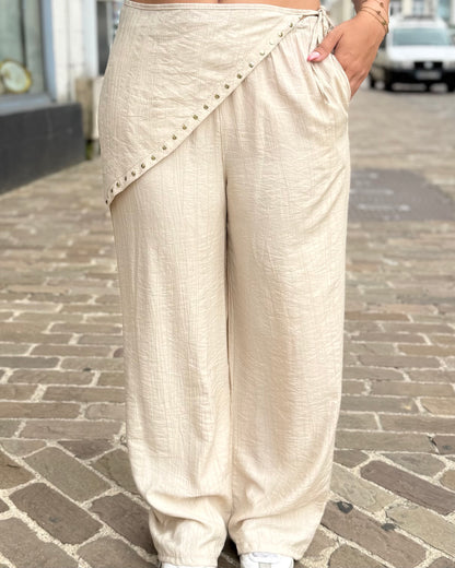 Pantalon fluide avec bandeau beige