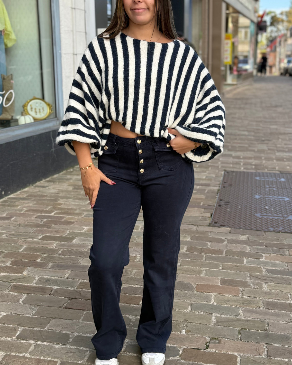 Pull oversize chauve souris rayures bleu 36 à 50