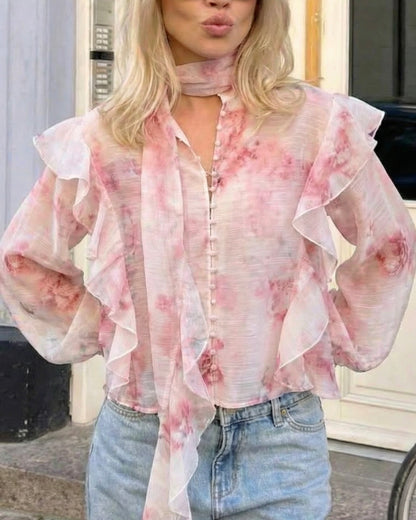 Chemise rose à volant