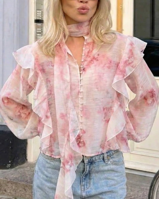 Chemise rose à volant