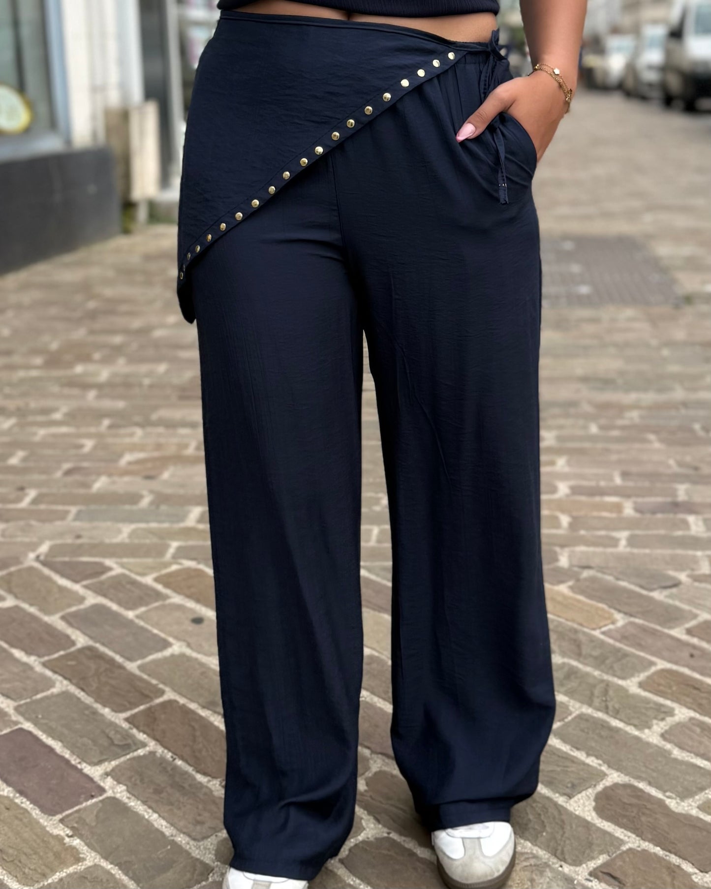 Pantalon fluide avec bandeau marine
