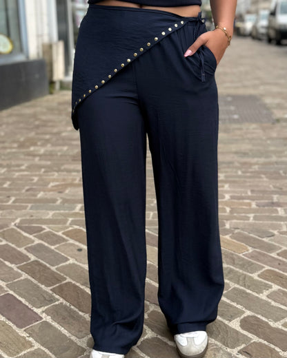 Pantalon fluide avec bandeau marine