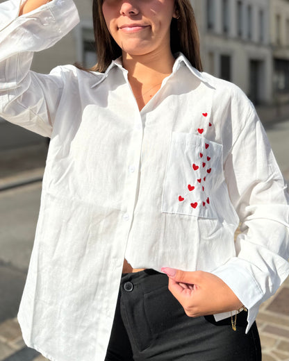 Chemise blanche cœur brodé