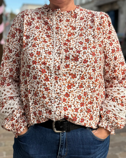 Chemise fleurs rouille