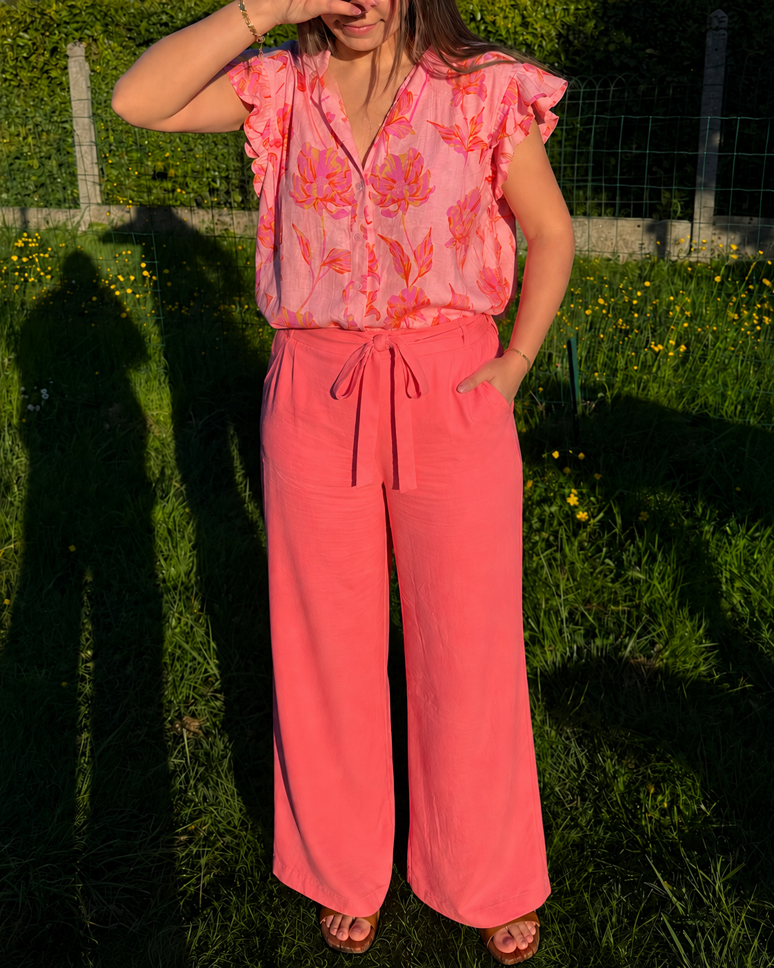 Pantalon fluide corail