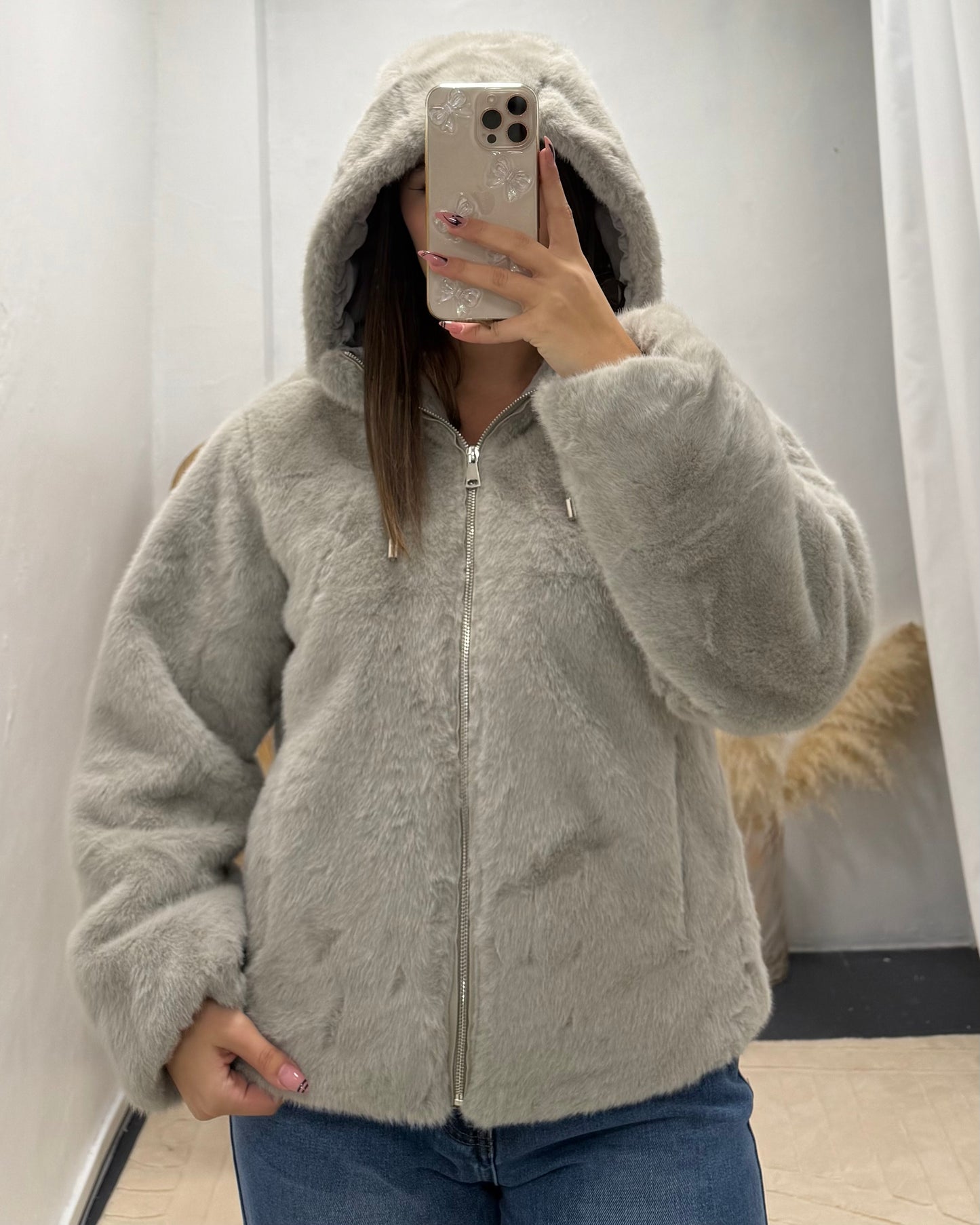 Veste fourrure grise