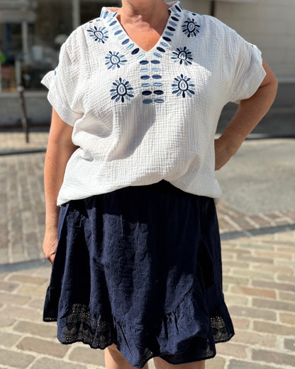 Haut gaze de coton marine