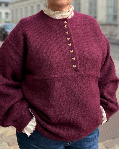 Pull bordeaux cœur doré