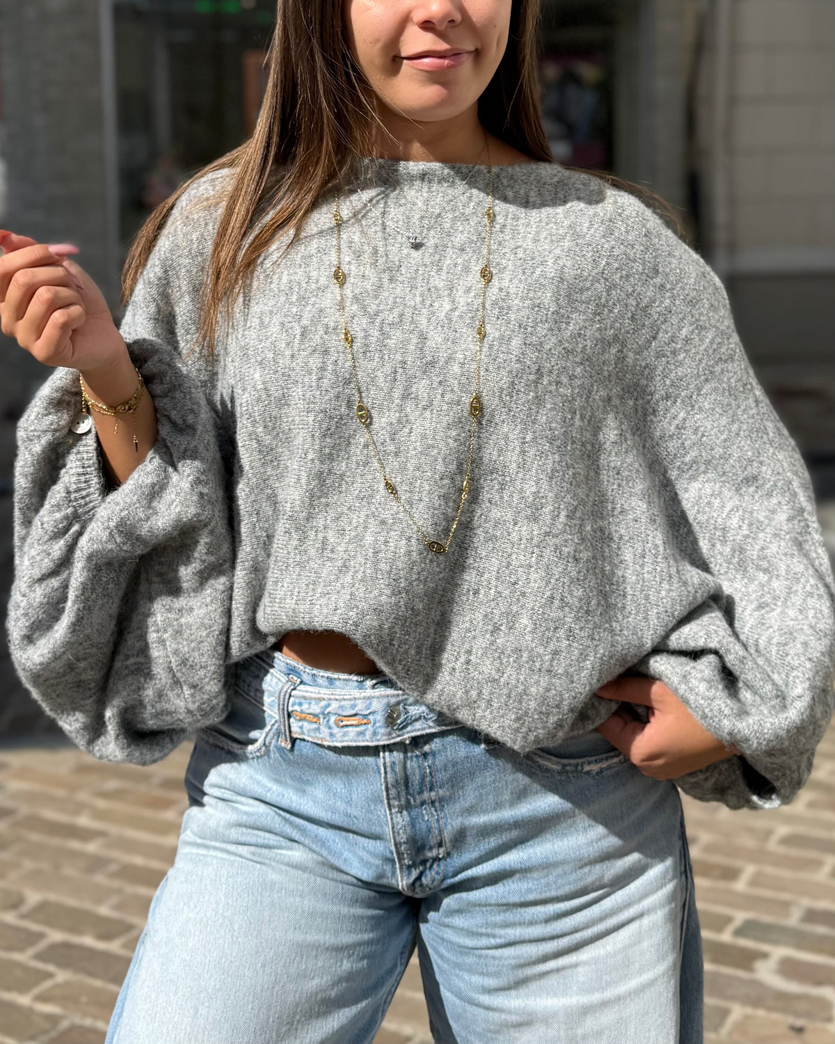 Pull oversize chauve souris gris 36 à 50