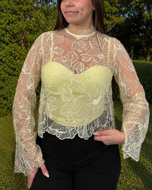 Haut dentelle jaune