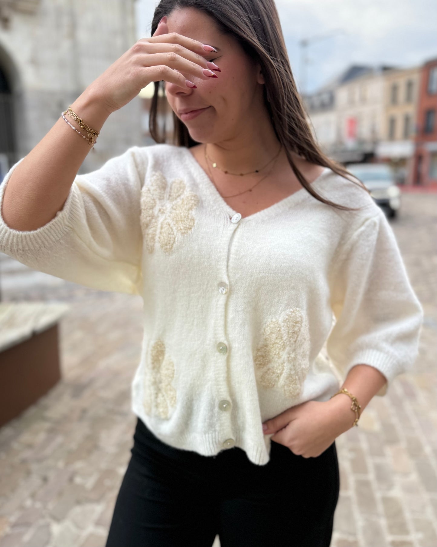 Gilet fleur blanc