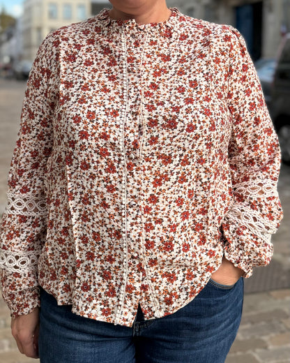 Chemise fleurs rouille
