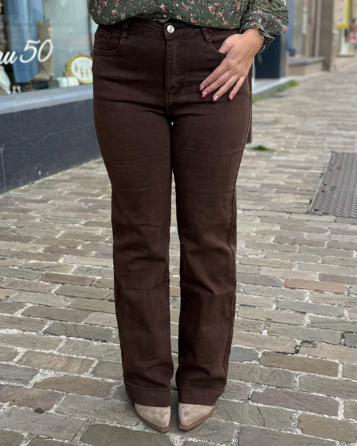 Jean wide leg marron