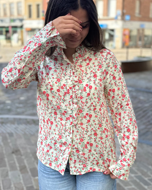 Chemise fleurie rouge