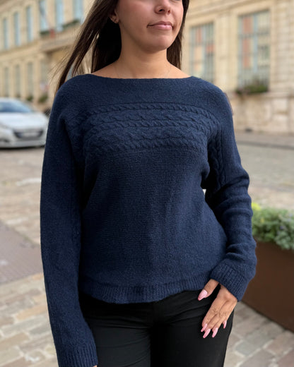 Pull col bateau marine