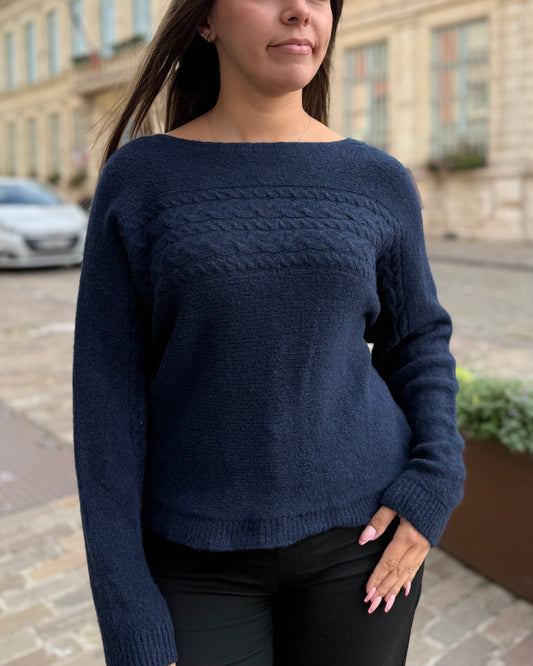 Pull col bateau marine