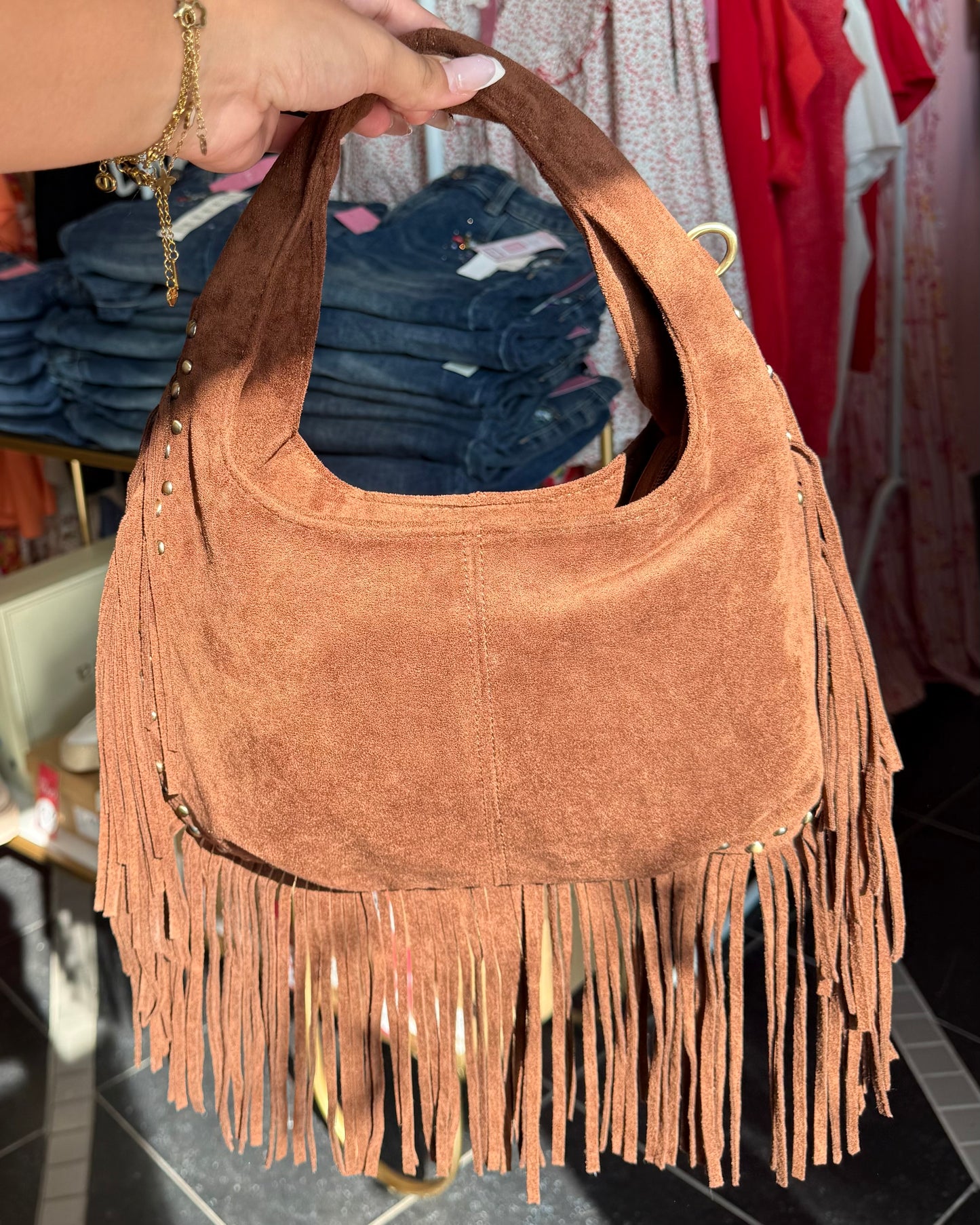 Sac franges noir camel
