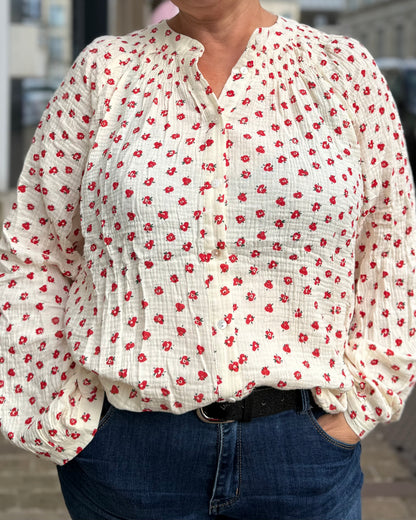 Chemise gaze de coton fleurs rouge ❤️
