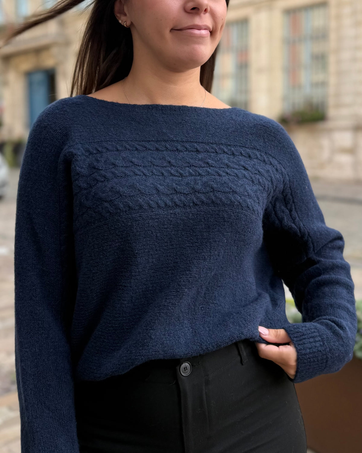 Pull col bateau marine