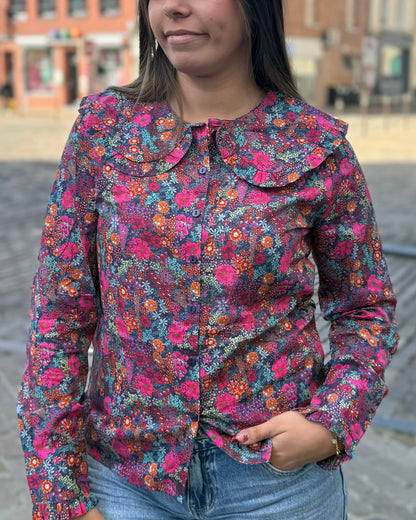 Chemise fleurie grand col multicolore