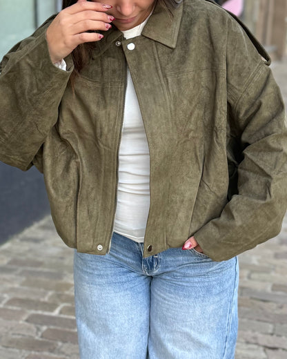 Bombers peau de pêche kaki