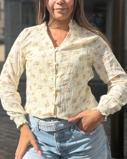 Chemise gaze de coton jaune beige