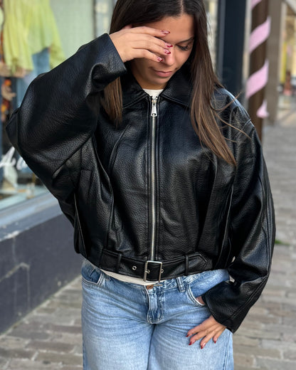 Bomber en simili cuir noir
